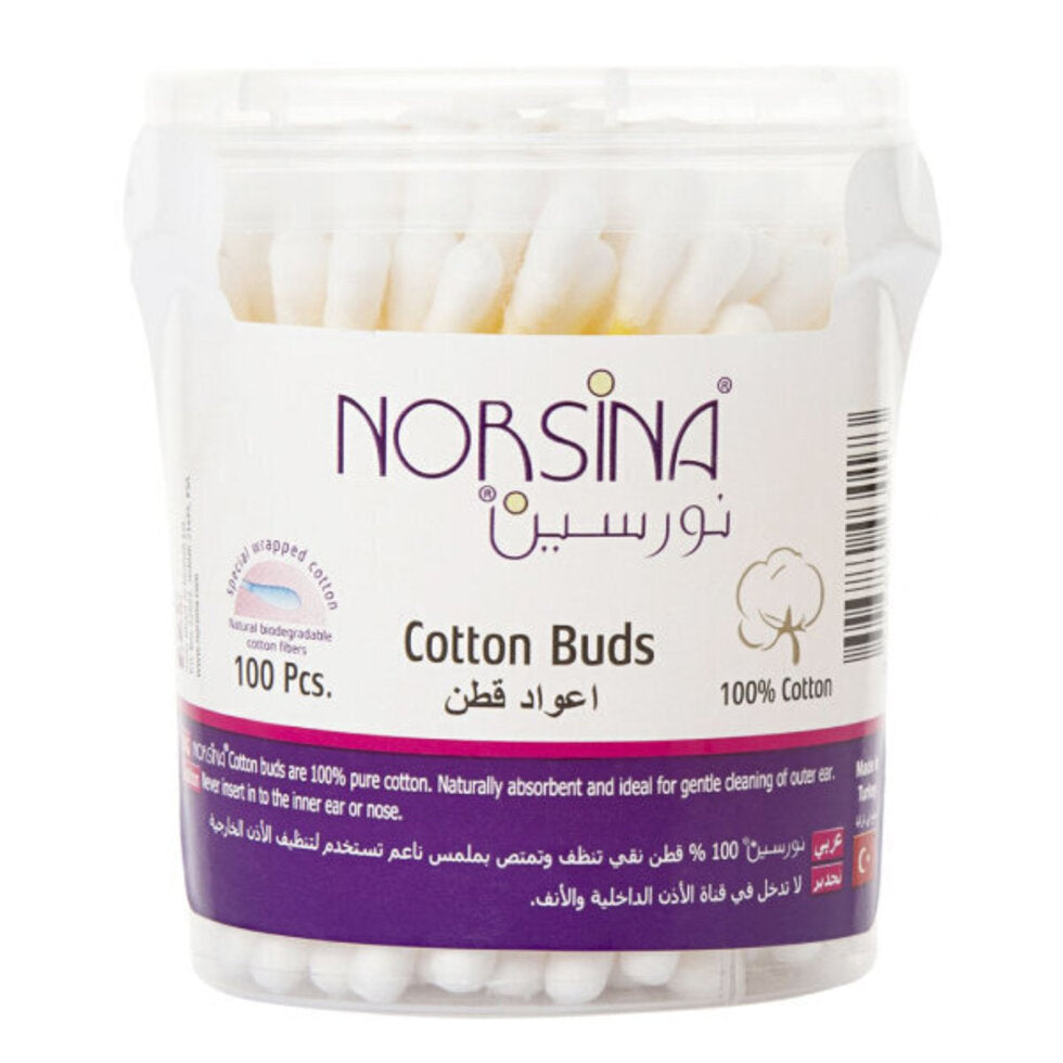 Norsina Cotton Swabs 100pc Round Container