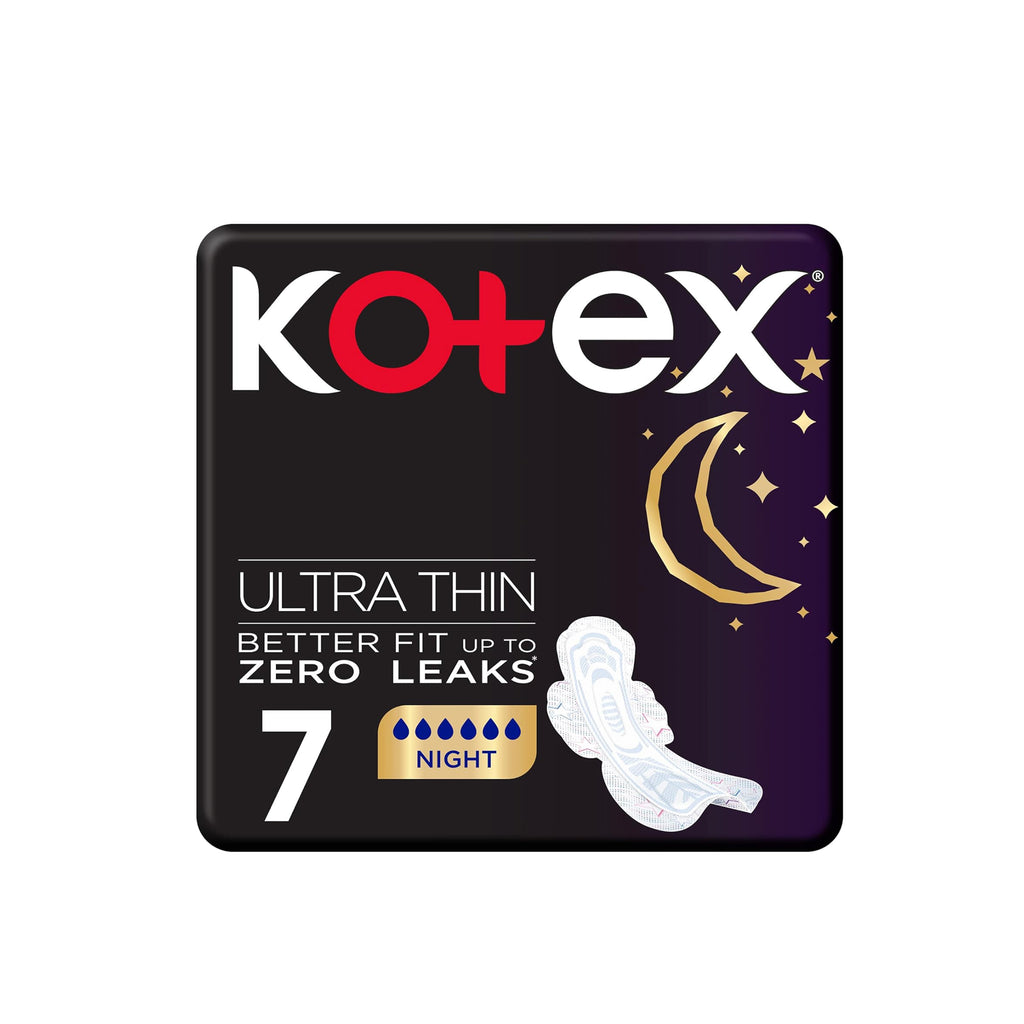Kotex Ultra Thin Night Sanitary Pads with Wings - 7 Count Pack
