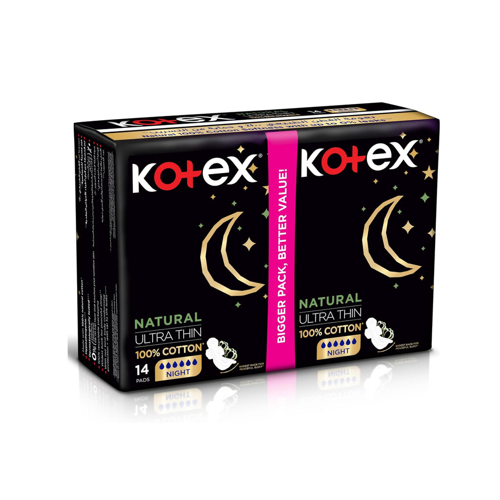 فوط صحية ليلية فائقة الرقة من كوتكس ناتشورال مع أجنحة - 14 فوطة