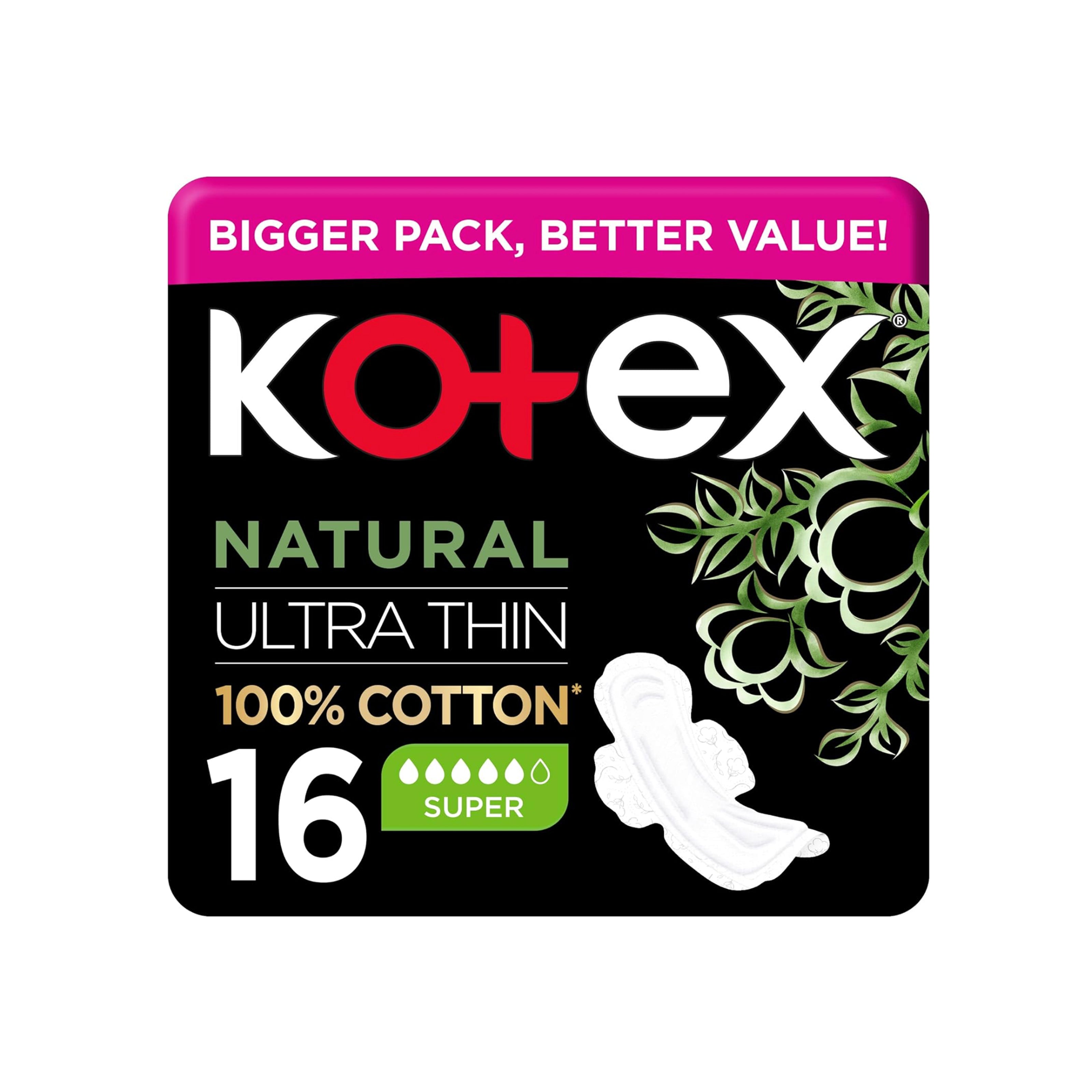 فوط صحية كوتكس ناتشورال فائقة الرقة بأجنحة فائقة - عبوة من 16 فوطة