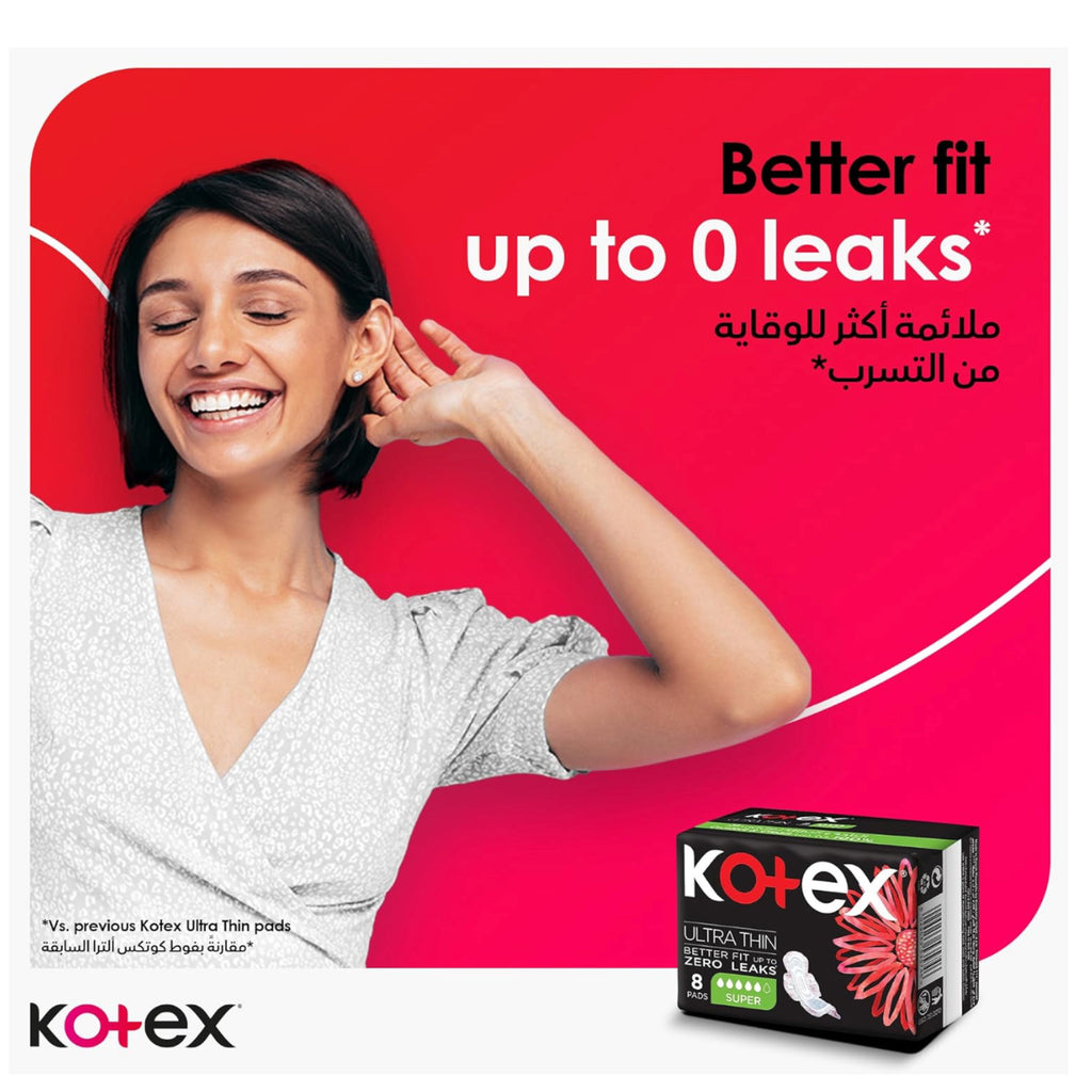 Kotex Ultra Thin Super Sanitary Pads with Wings - 16 Count Pack