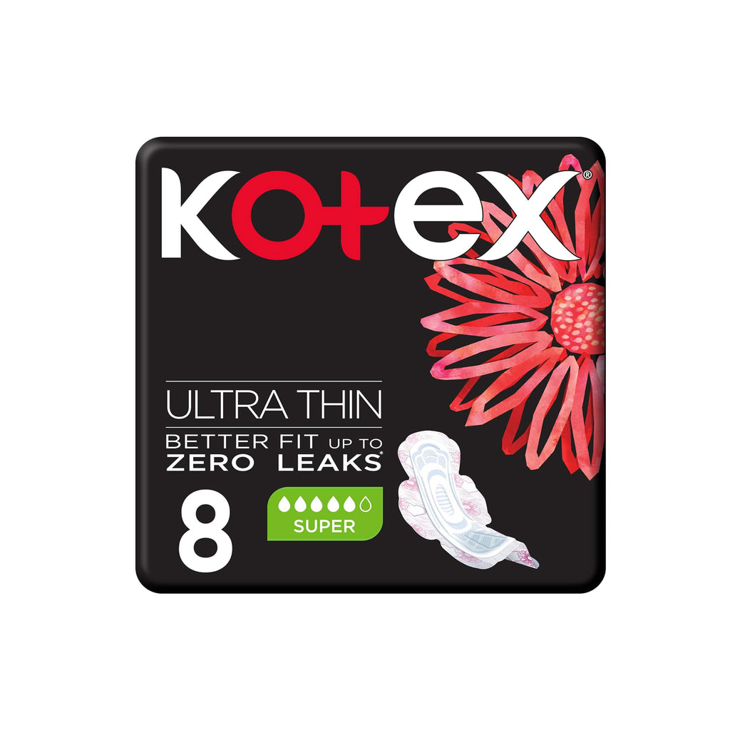 Kotex Ultra Thin Super Sanitary Pads with Wings - 8 Count Pack
