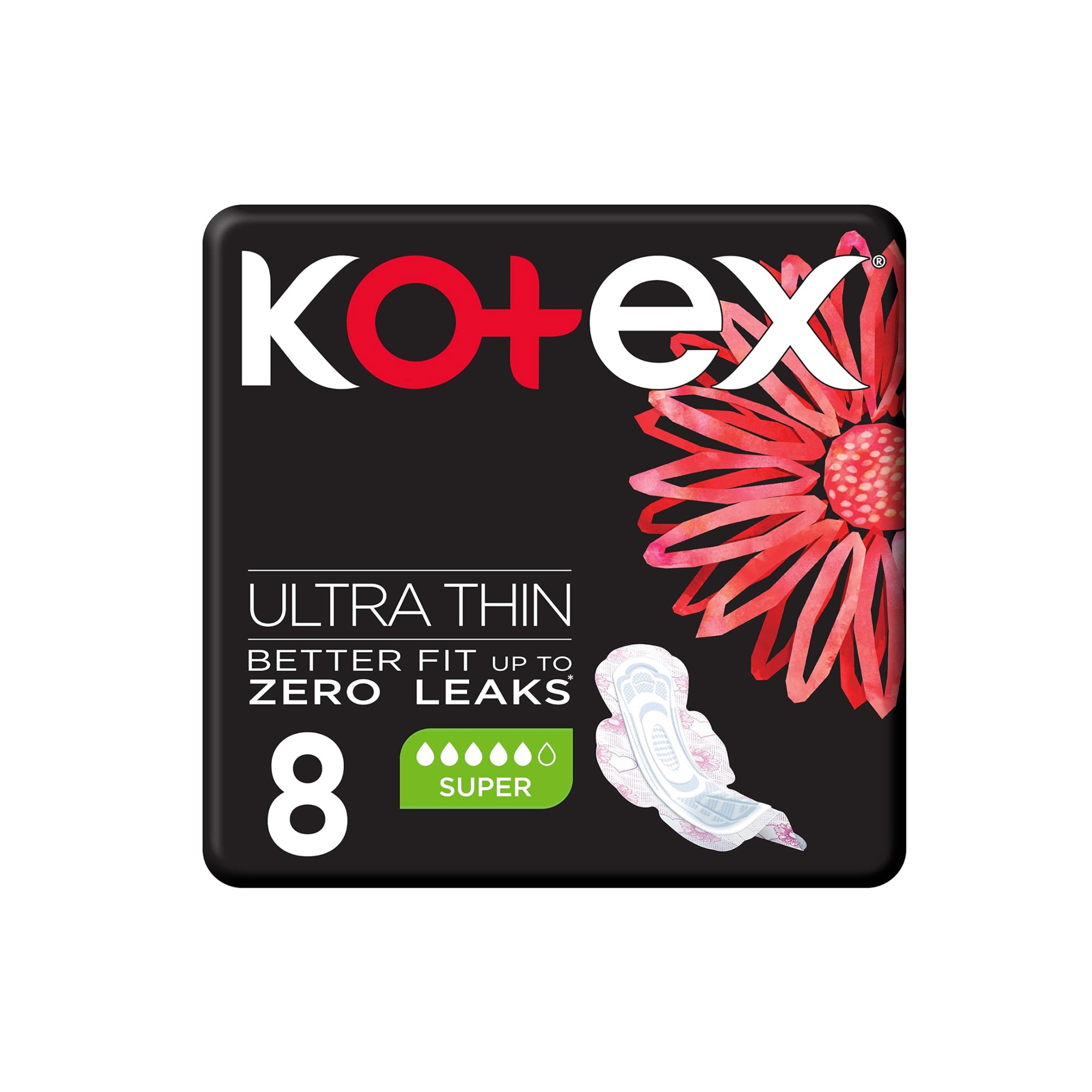 Kotex Ultra Thin Super Sanitary Pads with Wings - 8 Count Pack