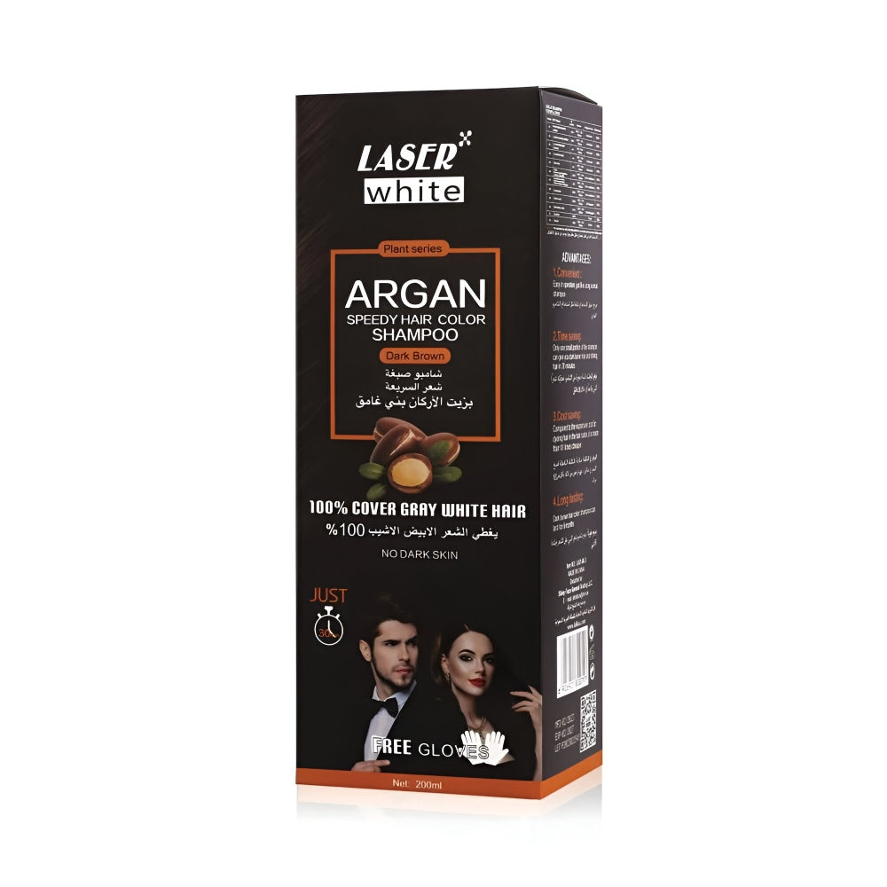 شامبو ليزر وايت ليزر وايت كولور للشعر  200 مل مع زيت الأرغان بني داكن