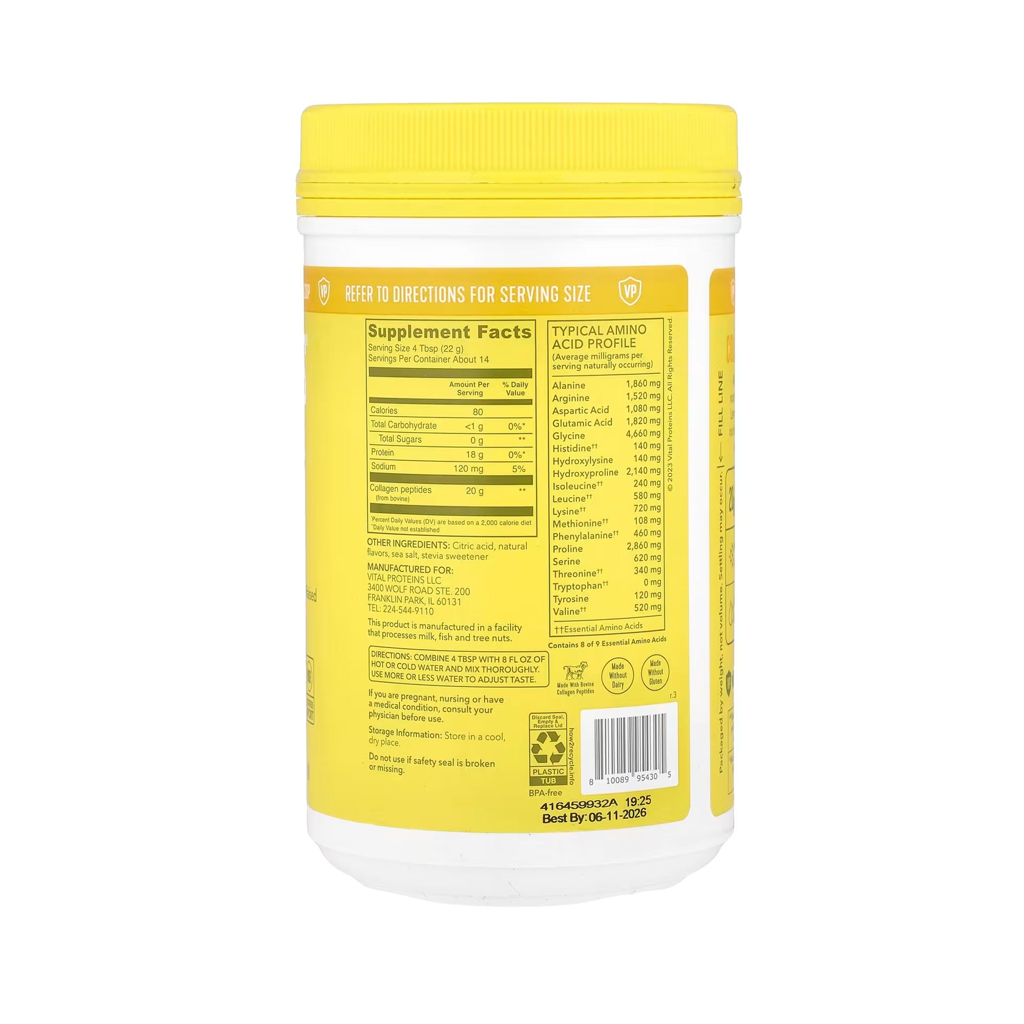 Vital Proteins ببتيدات الكولاجين (ليمون) 313g