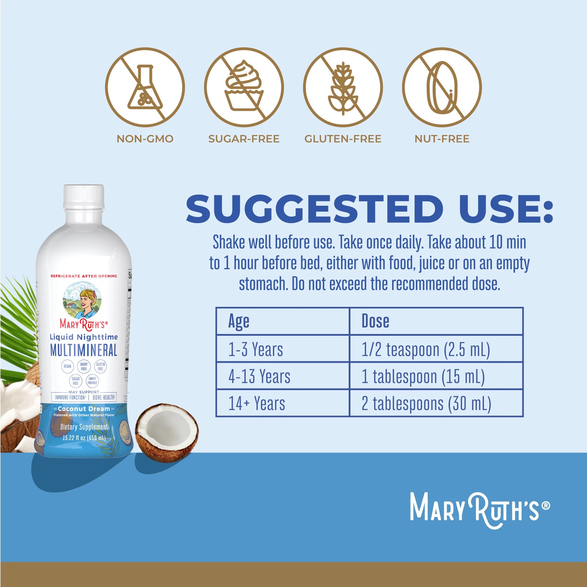 MaryRuth's Nighttime Multimineral Liquid - Coconut Sleep Supplement