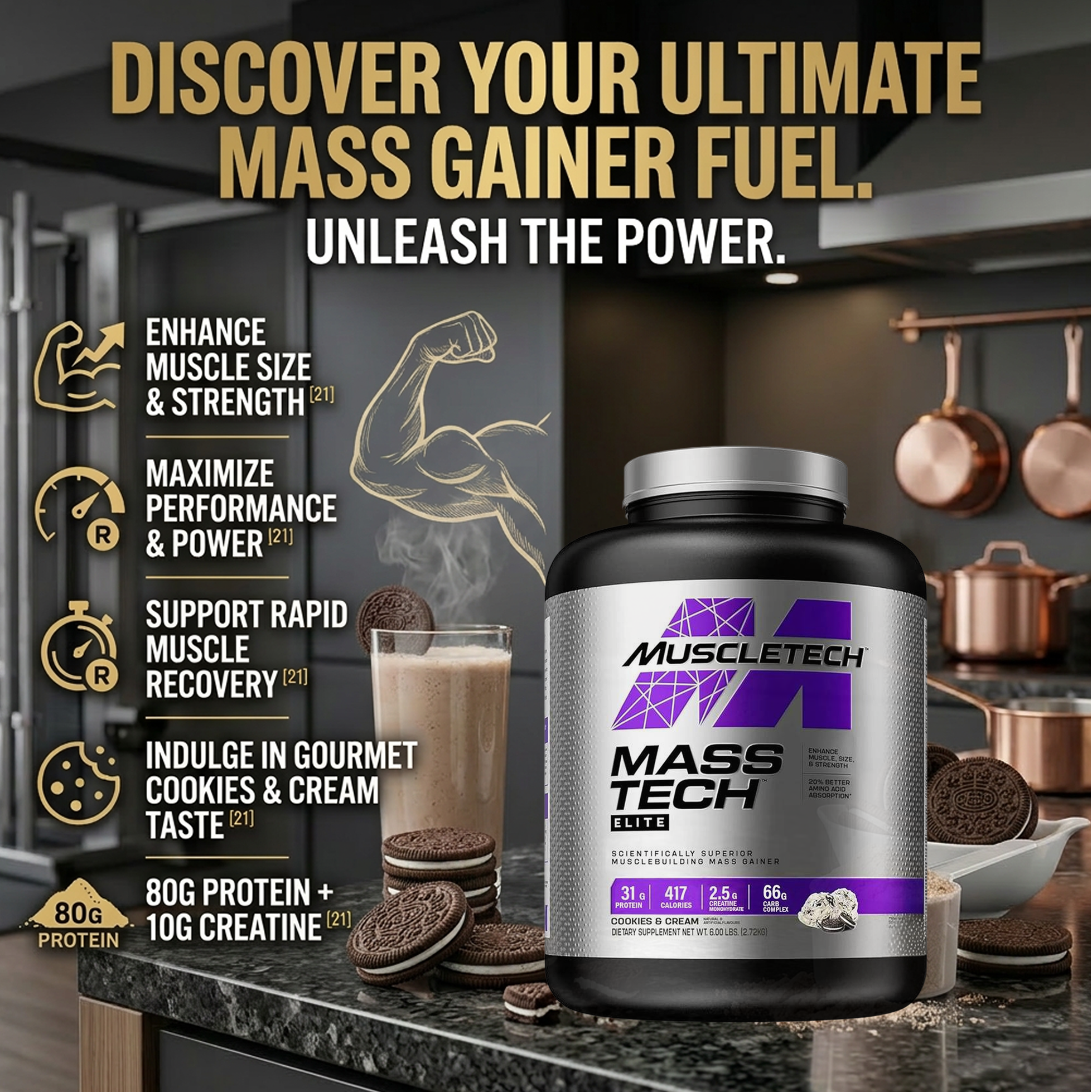 MuscleTech Mass Tech Elite Cookies and Cream 6 LB