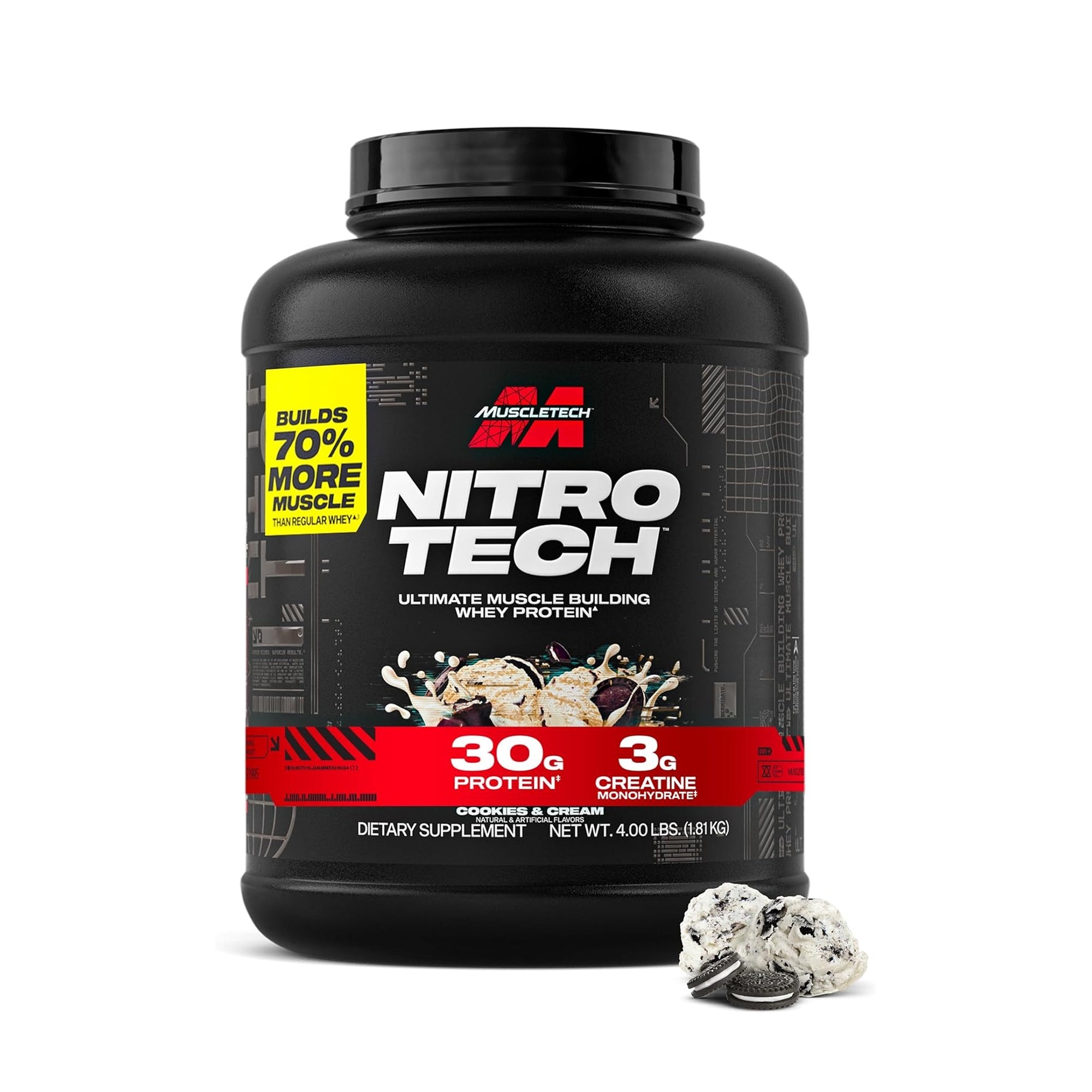 بروتين مصل اللبن نيترو تك من ماسل تك - بنكهة الكوكيز والكريمة - 4 أرطال