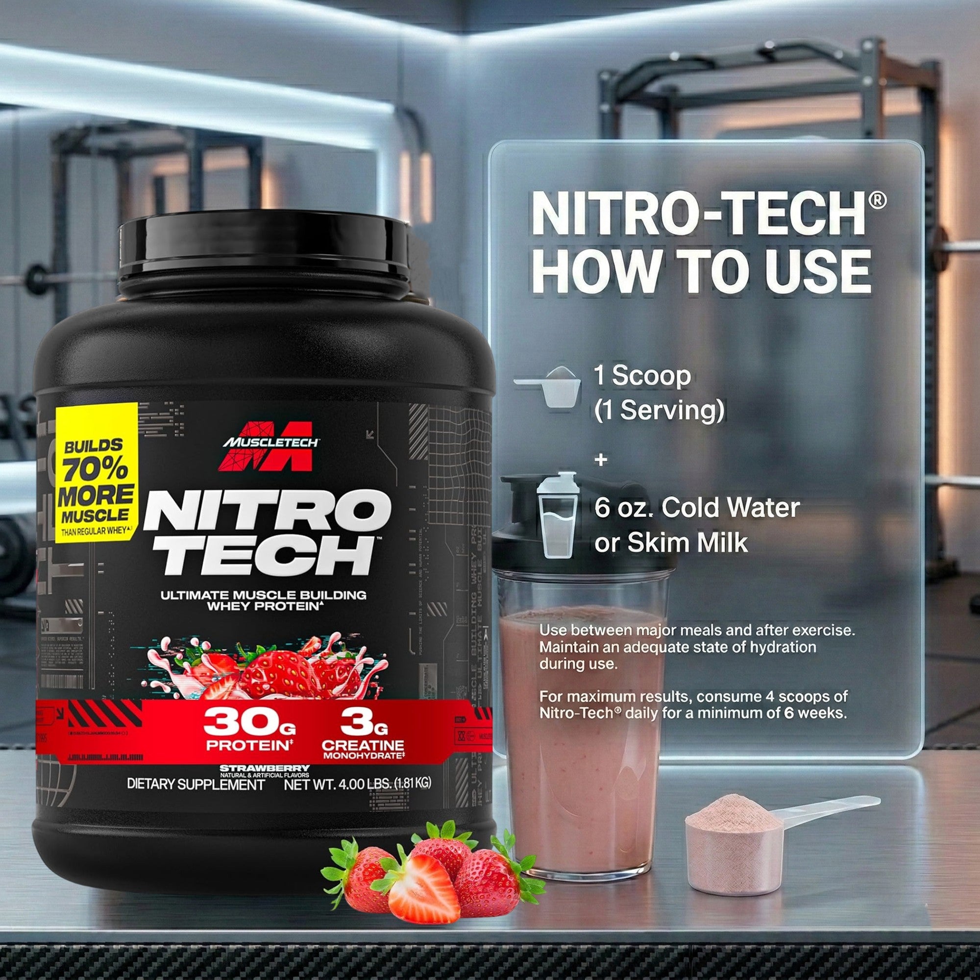 بروتين مصل اللبن المعزول من ماسل تك نيترو تك - بنكهة الفراولة - 4 أرطال