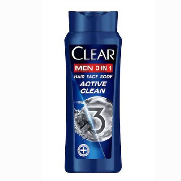 Clear Clear Hair Shampoo  Body And Face Wash 600ml 3in1 Men Active Clean