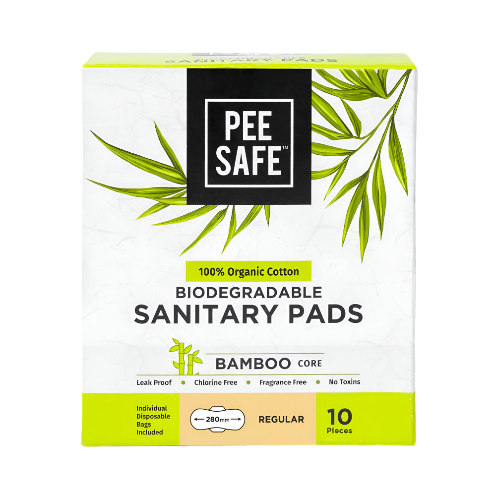 فوط صحية عضوية Pee Safe 10 فوط 100٪ قطن مع قلب من الخيزران فائقة الامتصاص ومقاومة للتسرب حجم عادي