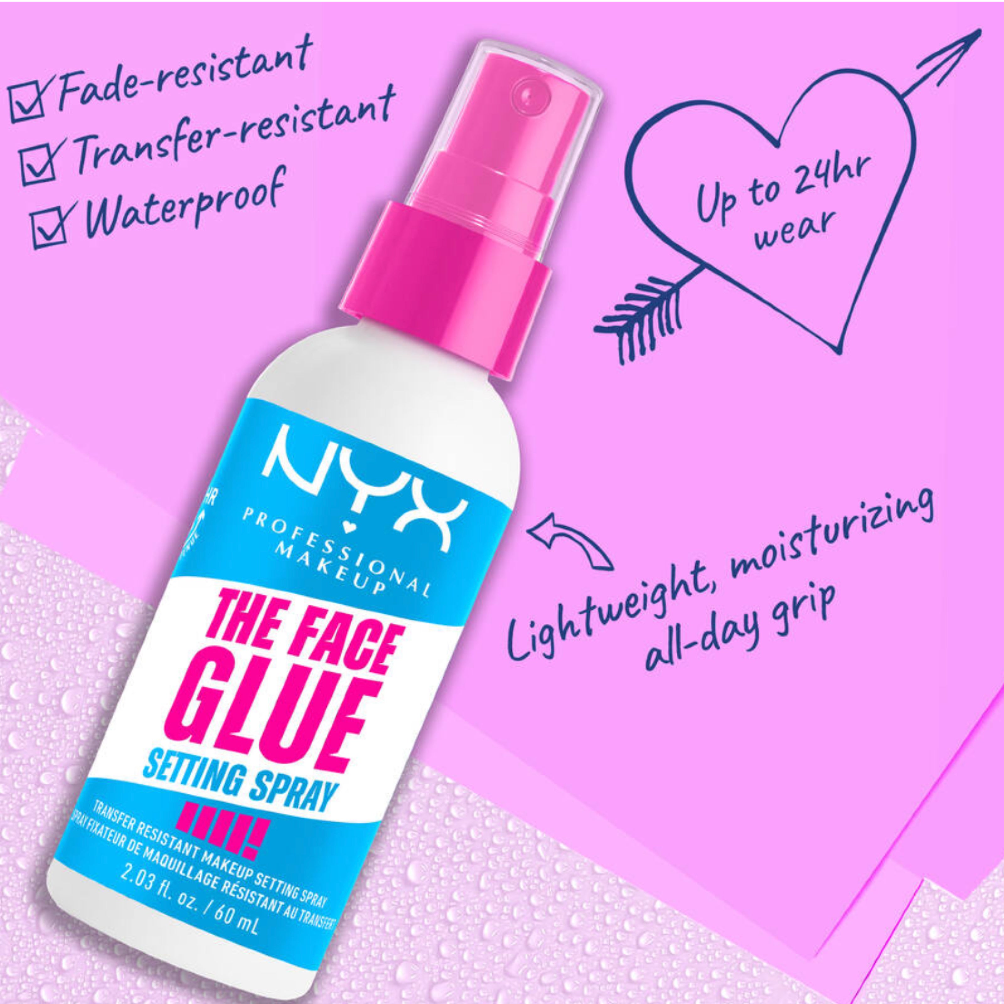 NYX بخاخ تثبيت المكياج The Face Glue – مثبت طويل الأمد - 60 مل
