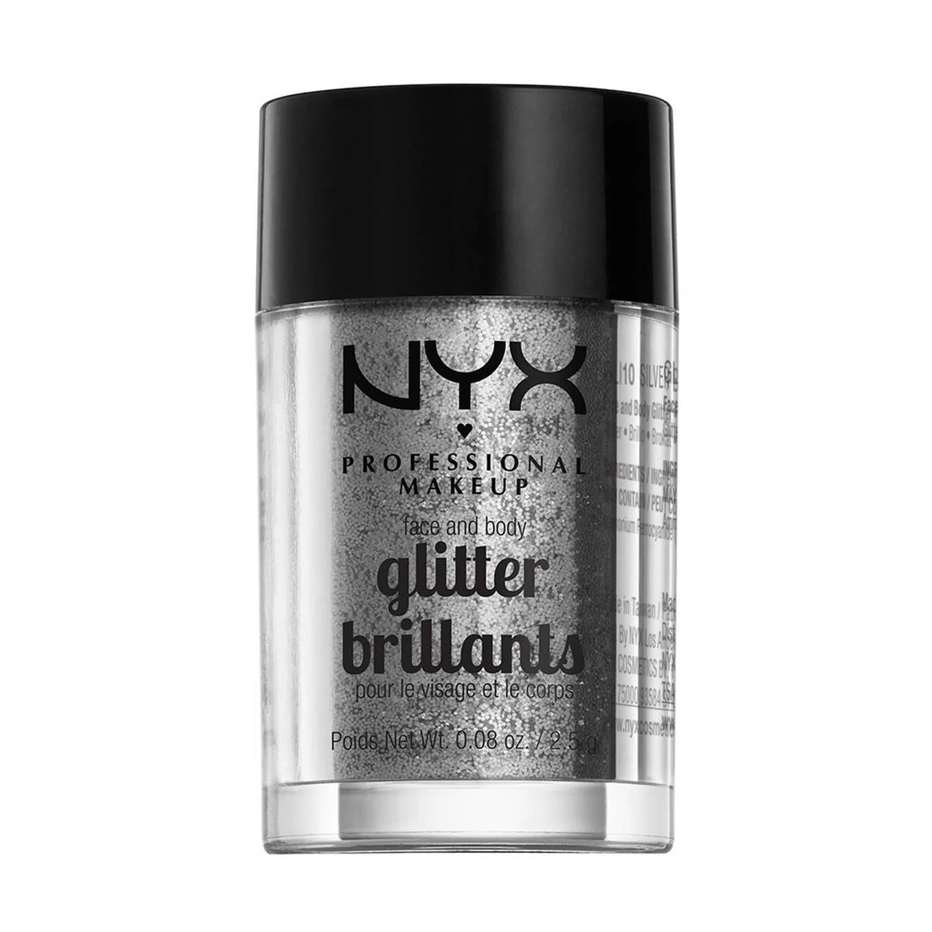 NYX Face & Body Glitter – Silver Metallic Cosmetic Sparkle for Makeup