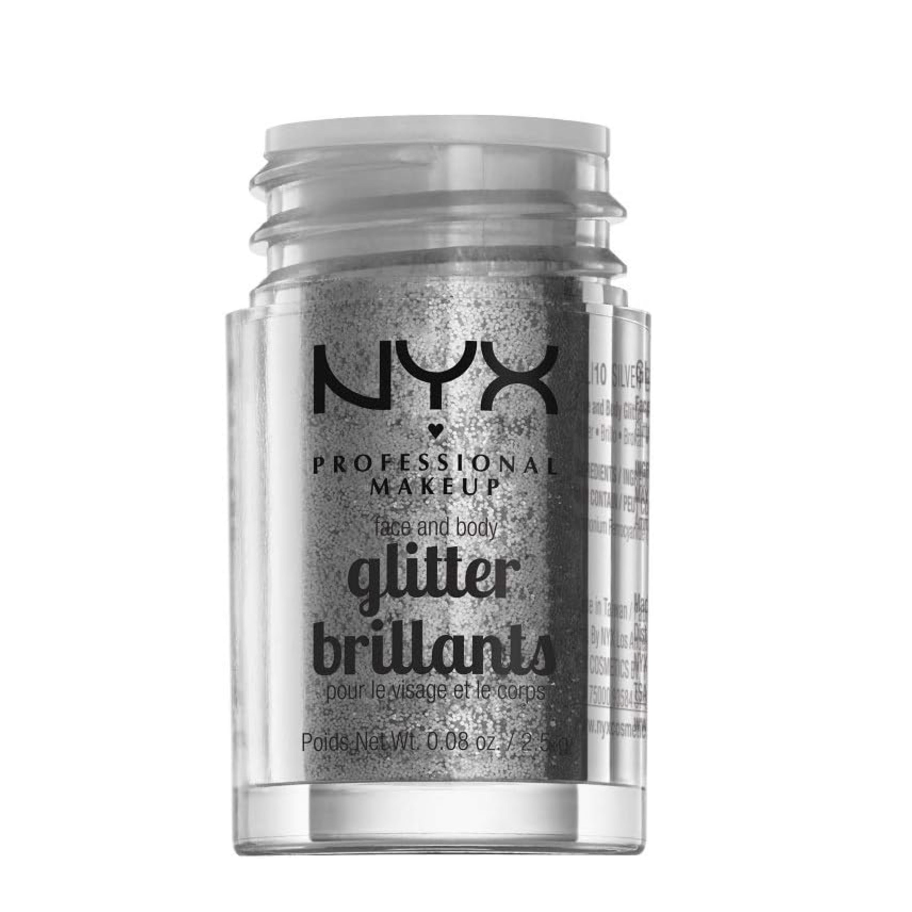 NYX Face & Body Glitter – Silver Metallic Cosmetic Sparkle for Makeup