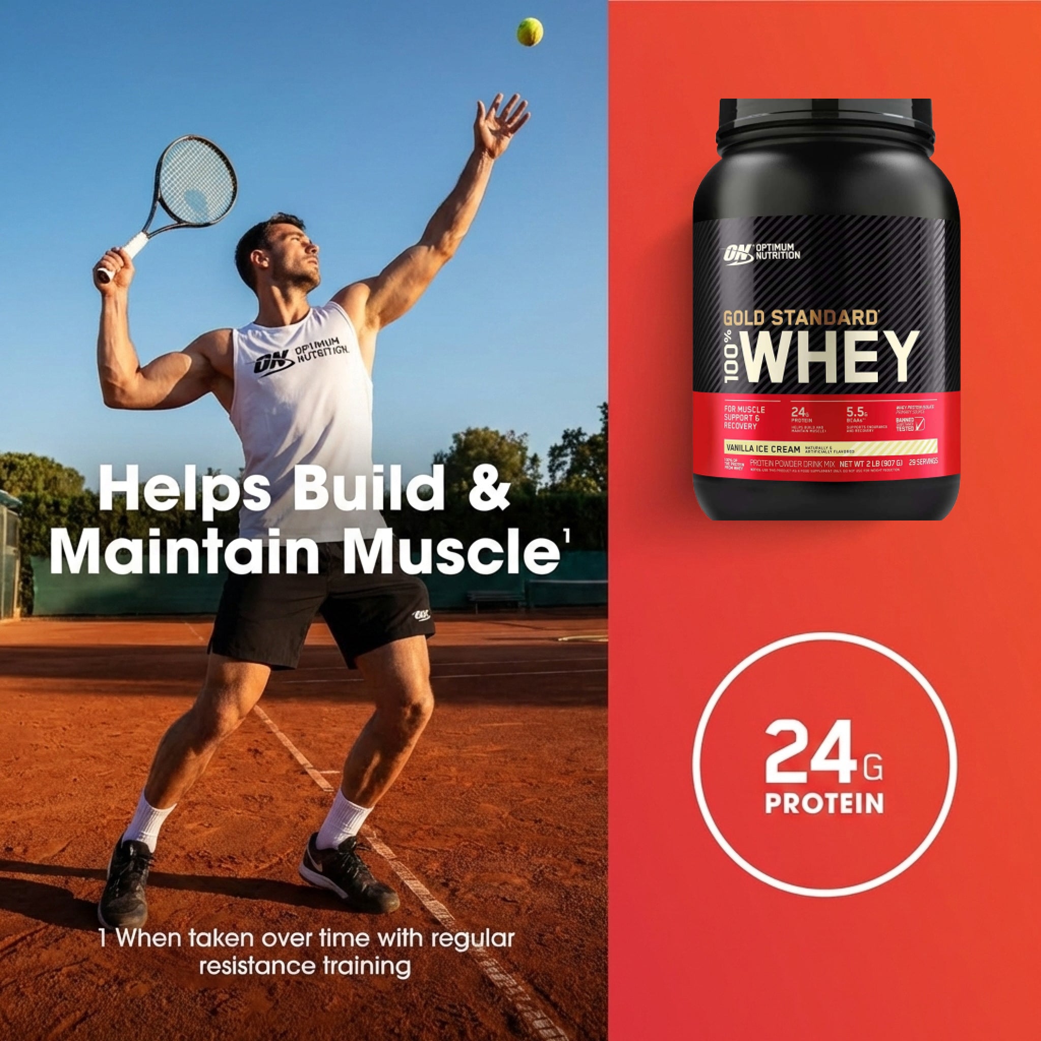 بروتين مصل اللبن الذهبي المعياري من أوبتيموم نيوترشن - بنكهة آيس كريم الفانيليا، 2 رطل