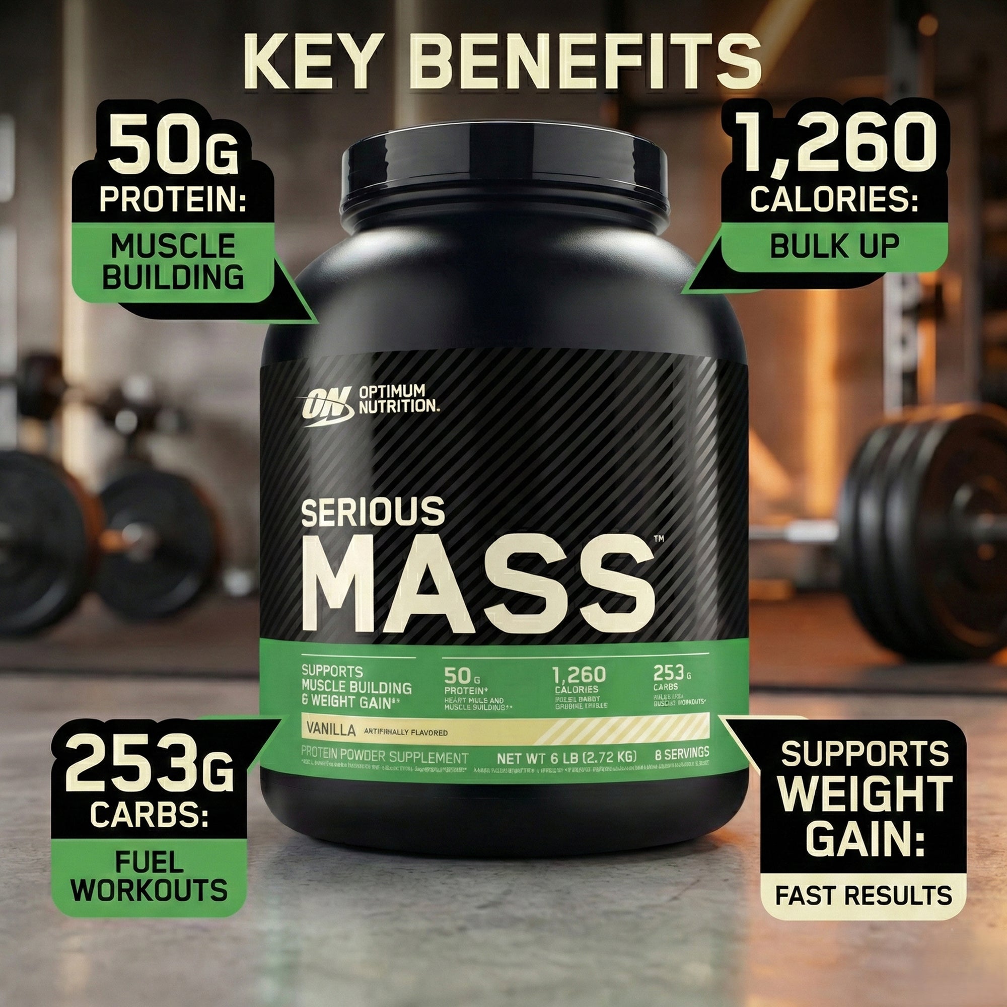 Optimum Nutrition Serious Mass Weight Gainer Protein Powder Vanilla 6 LB