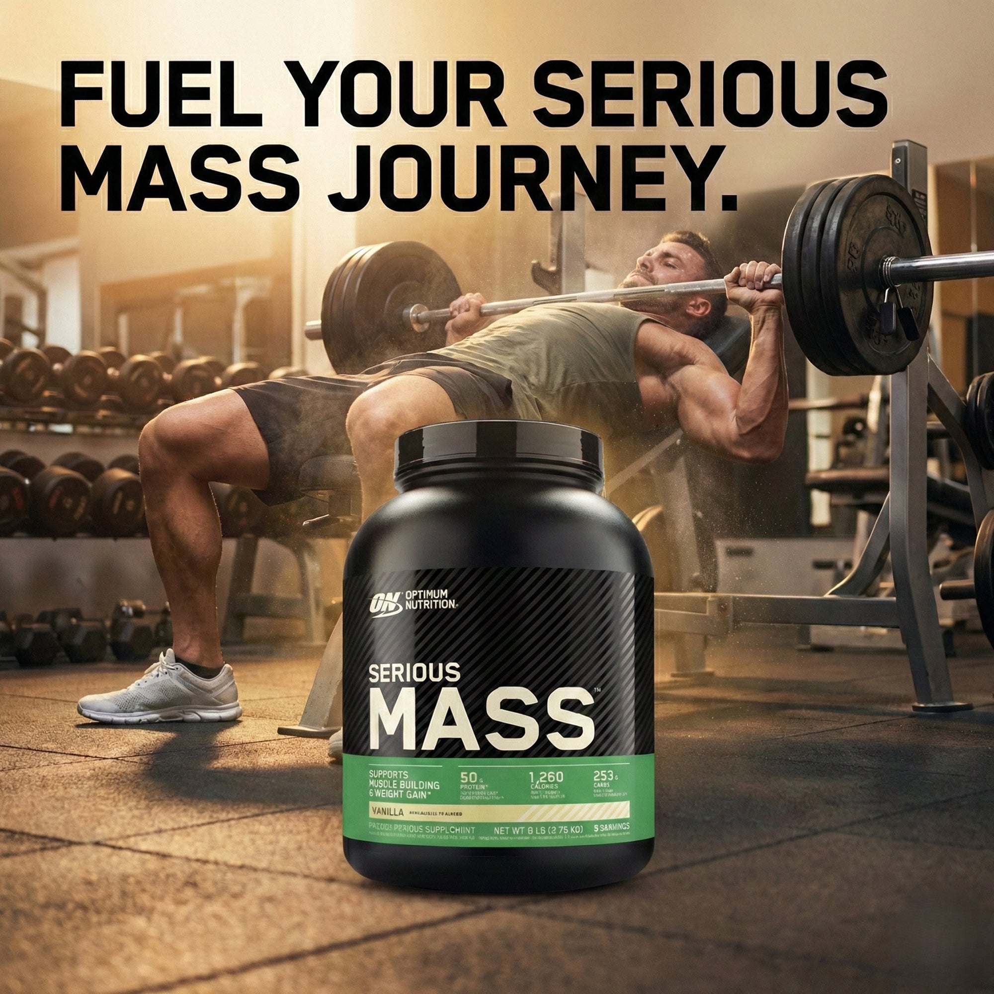 Optimum Nutrition Serious Mass Weight Gainer Protein Powder Vanilla 6 LB