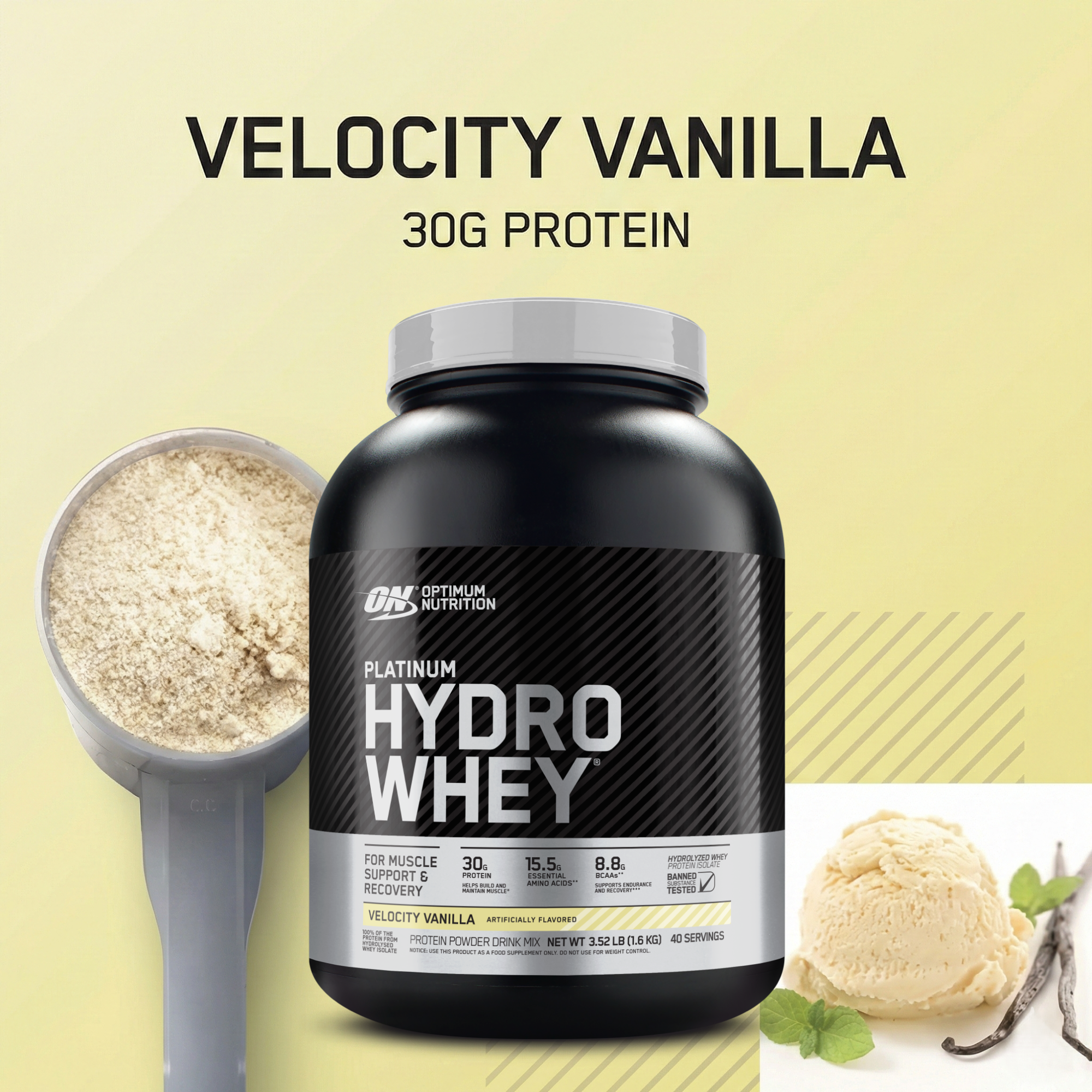 Optimum Nutrition Platinum Hydro Whey Protein Powder - Velocity Vanilla - 3.52 lb