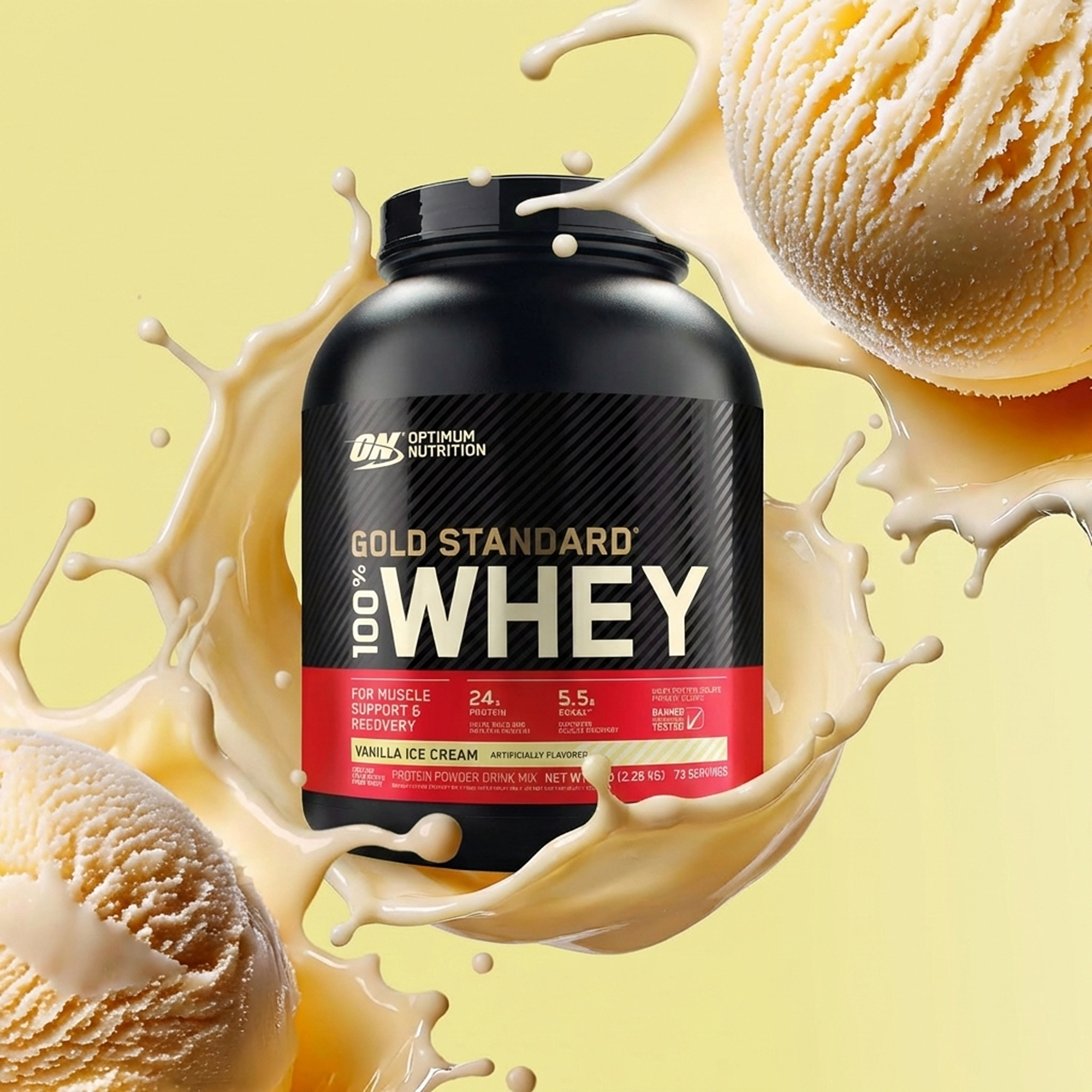 بروتين مصل اللبن الذهبي من أوبتيموم نيوترشن - بنكهة آيس كريم الفانيليا - 5 أرطال، 73 حصة