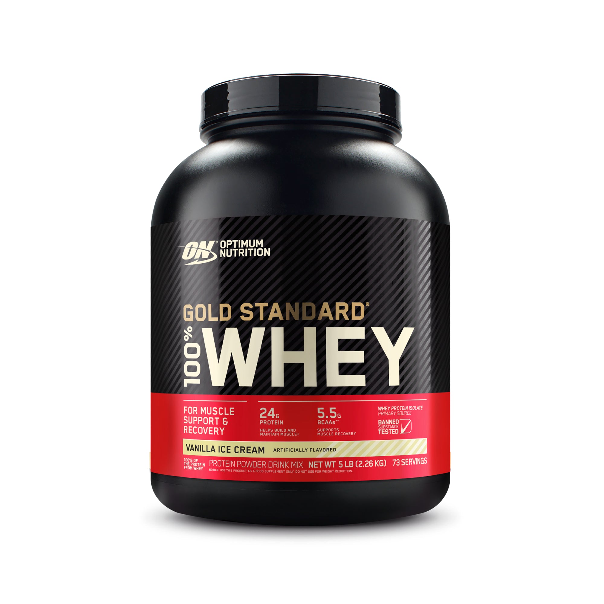 بروتين مصل اللبن الذهبي من أوبتيموم نيوترشن - بنكهة آيس كريم الفانيليا - 5 أرطال، 73 حصة