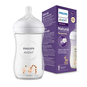 زجاجة رضاعة طبيعية من Philips Avent - 260 مل بتصميم زرافة بلاستيكية - 1 شهر فما فوق