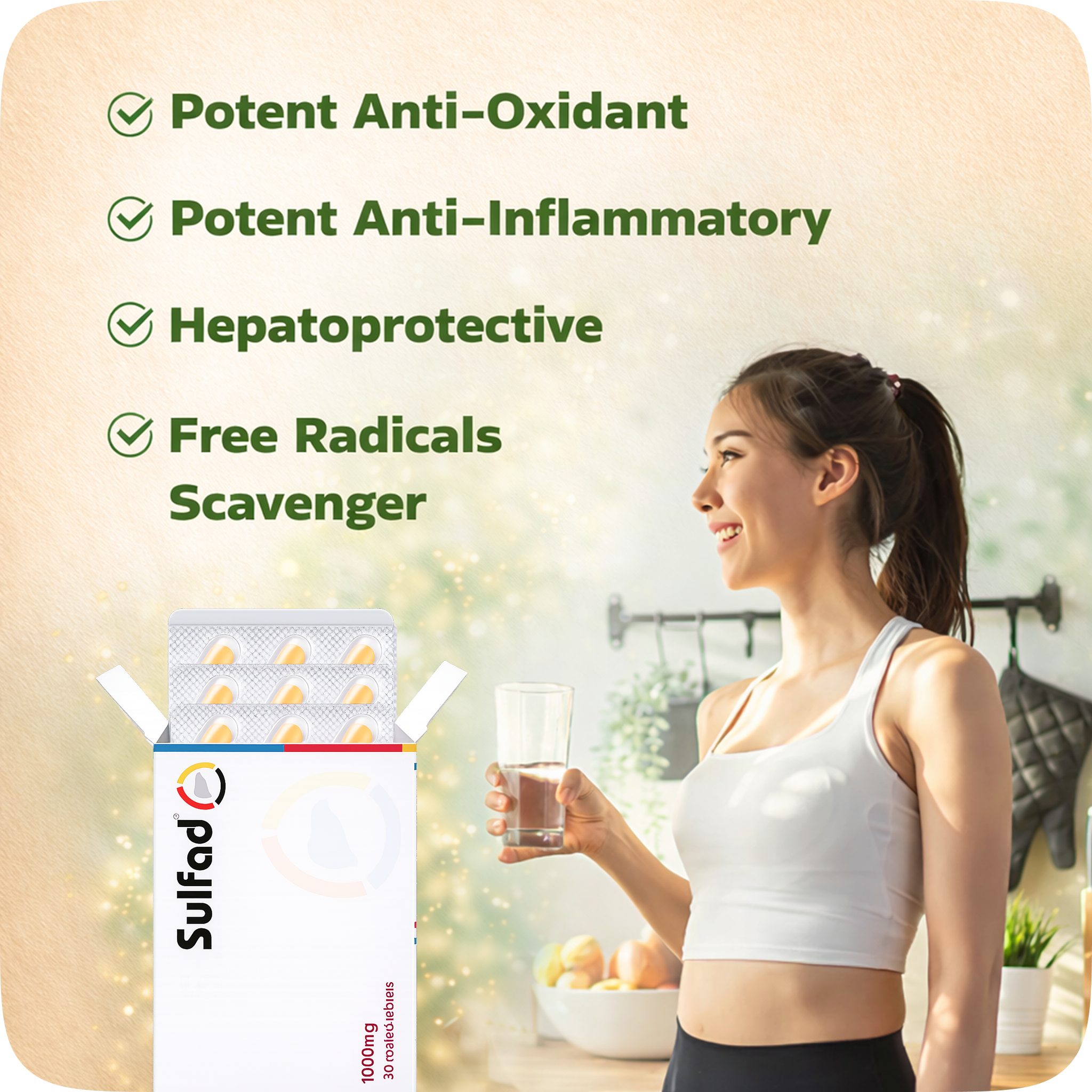 Sulfad 1000 mg - Liver Support & Antioxidant Formula (30 Coated Tablets) - Avnzor