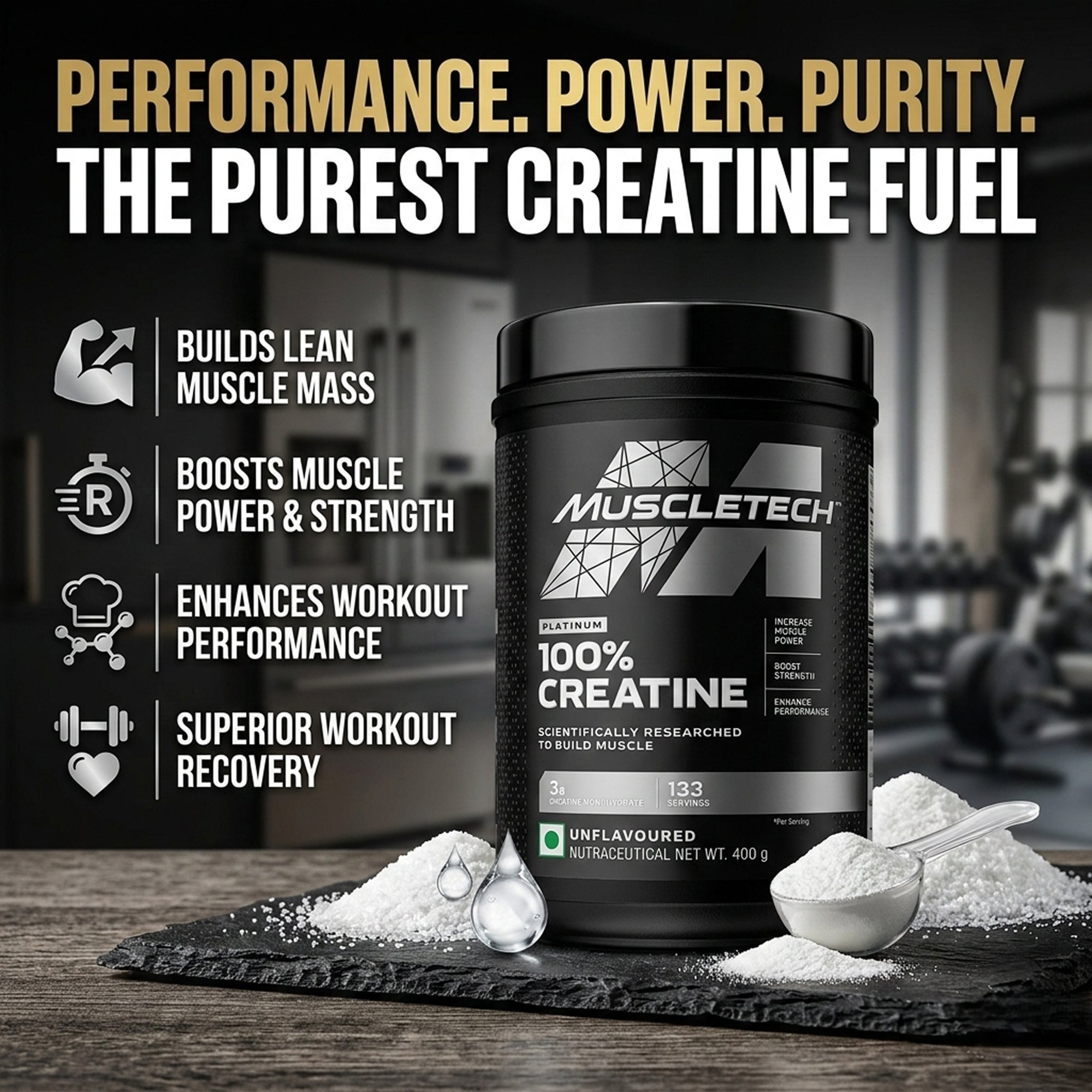 MuscleTech Platinum 100% Createine ​​Monohydrate - بدون نكهة (400 غرام)