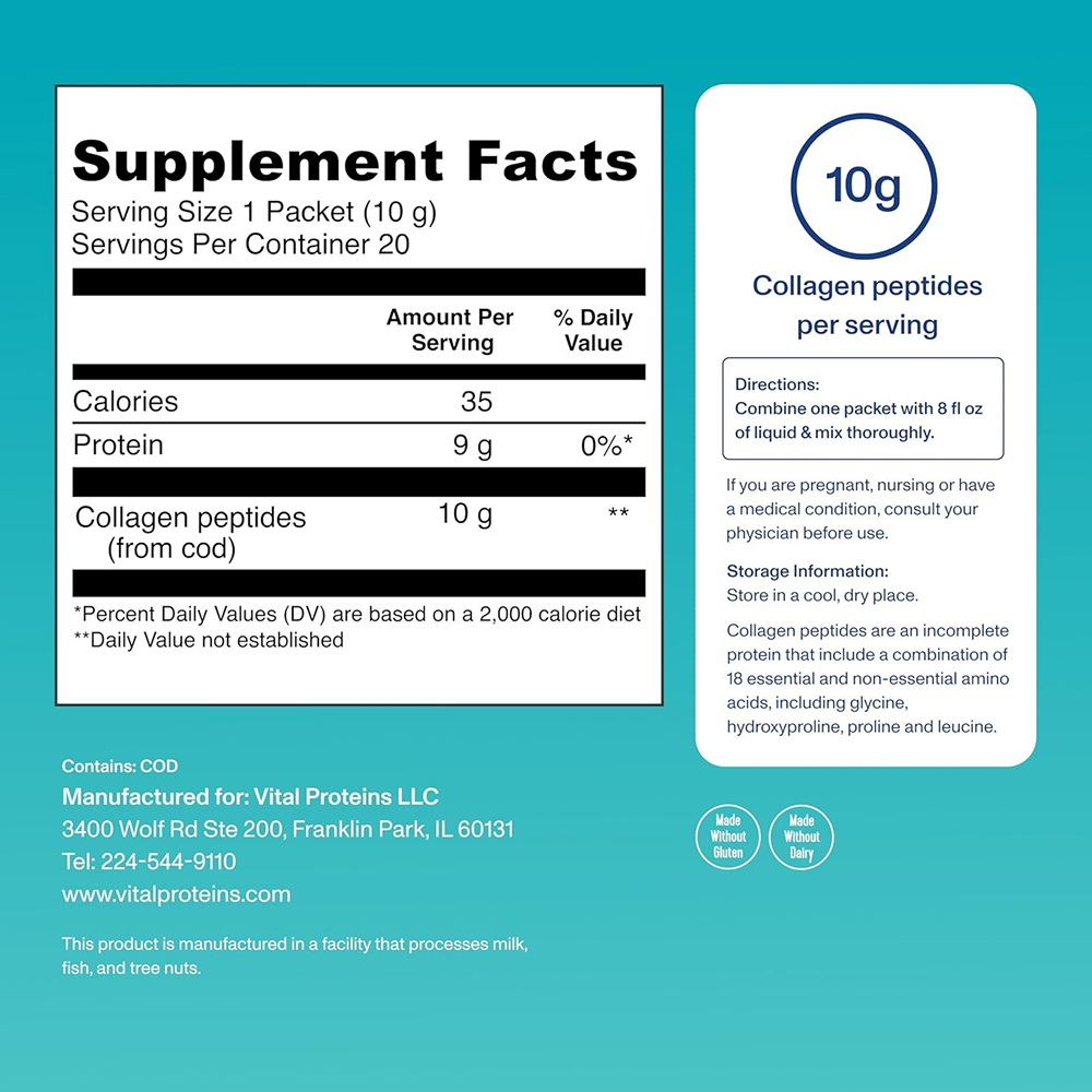 Vital Proteins مرين كولاجين ستيك باك (بدون نكهة) - 20 كيس 200 غ