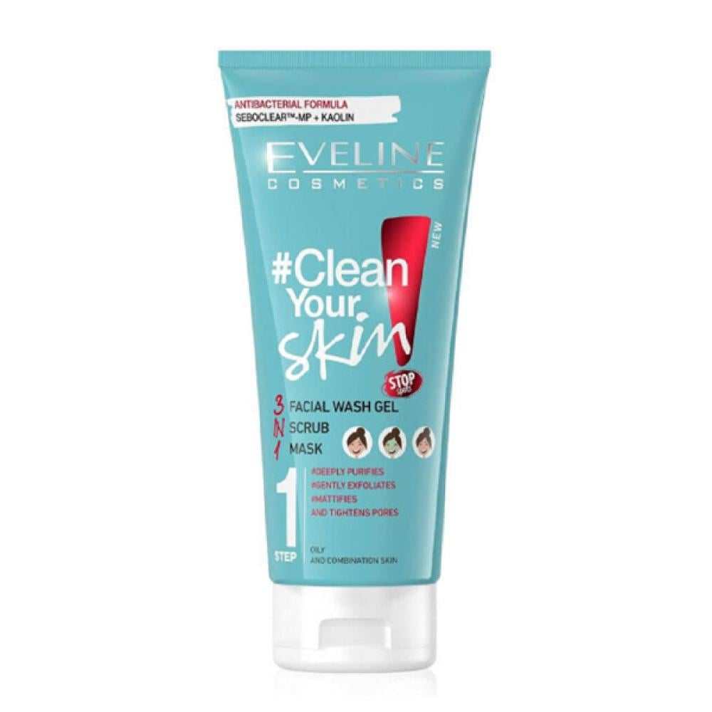 Eveline clean your skin facial wash gel + scrub + mask 3 in 1 200 ml