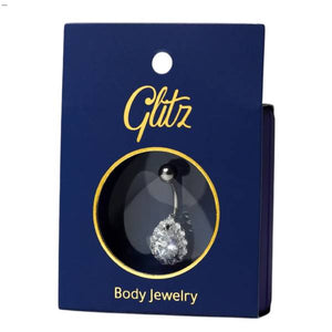 Glitz body ring silver with crystal teardrop