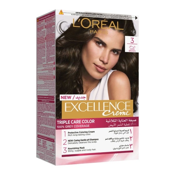 Loreal Hair Color Cream Excellence Triple Care 3 Dark Brown