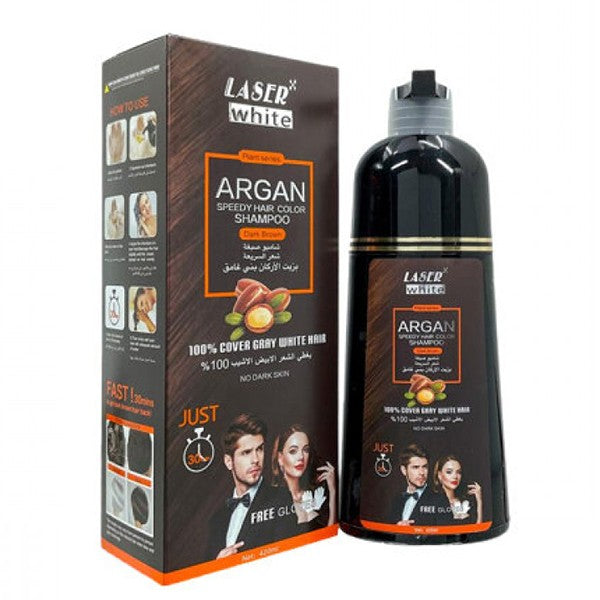 Laser White Laser White Color Shampoo Hair  420ml With Argan Oil Dark Brown